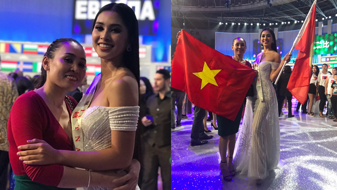 Tiểu Vy hạnh phúc ôm mẹ cùng quốc kỳ sau chung kết Miss World 2018