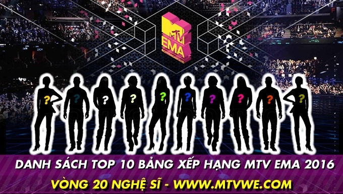 LỘ DIỆN TOP 10 NGHỆ SĨ VÀO VÒNG 2 GIẢI THƯỞNG MTV EMA 2016